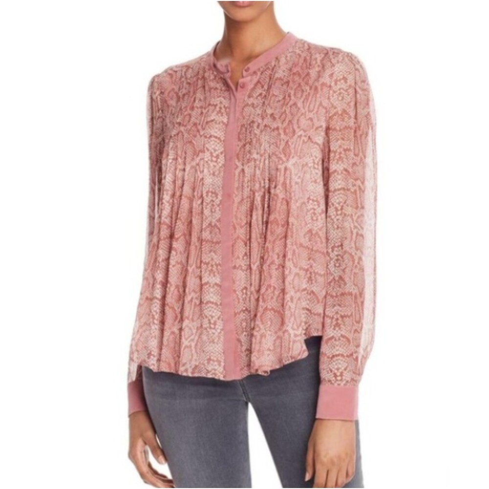 Joie Silk Snakeskin Print Pleated Blouse Small